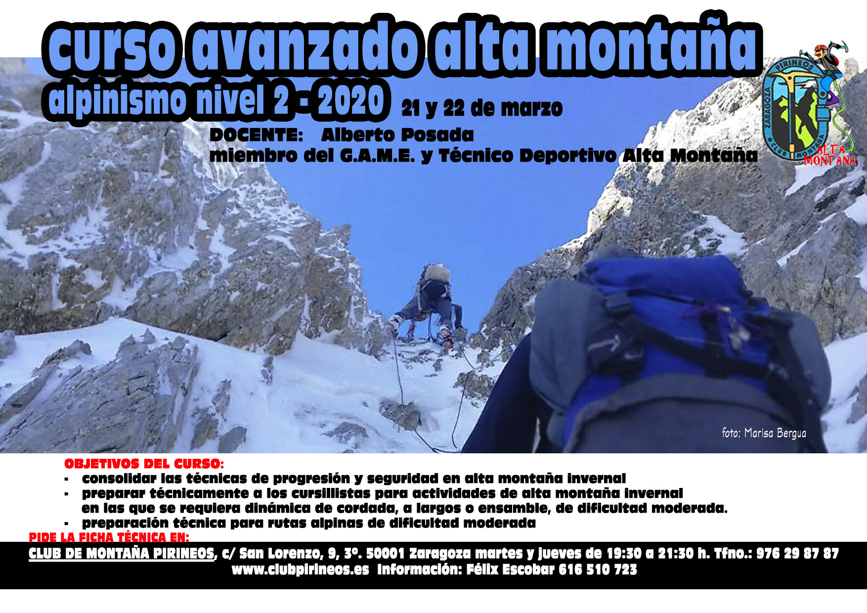 cartel curso alta montaña nivel II 21 22 marzo 2020