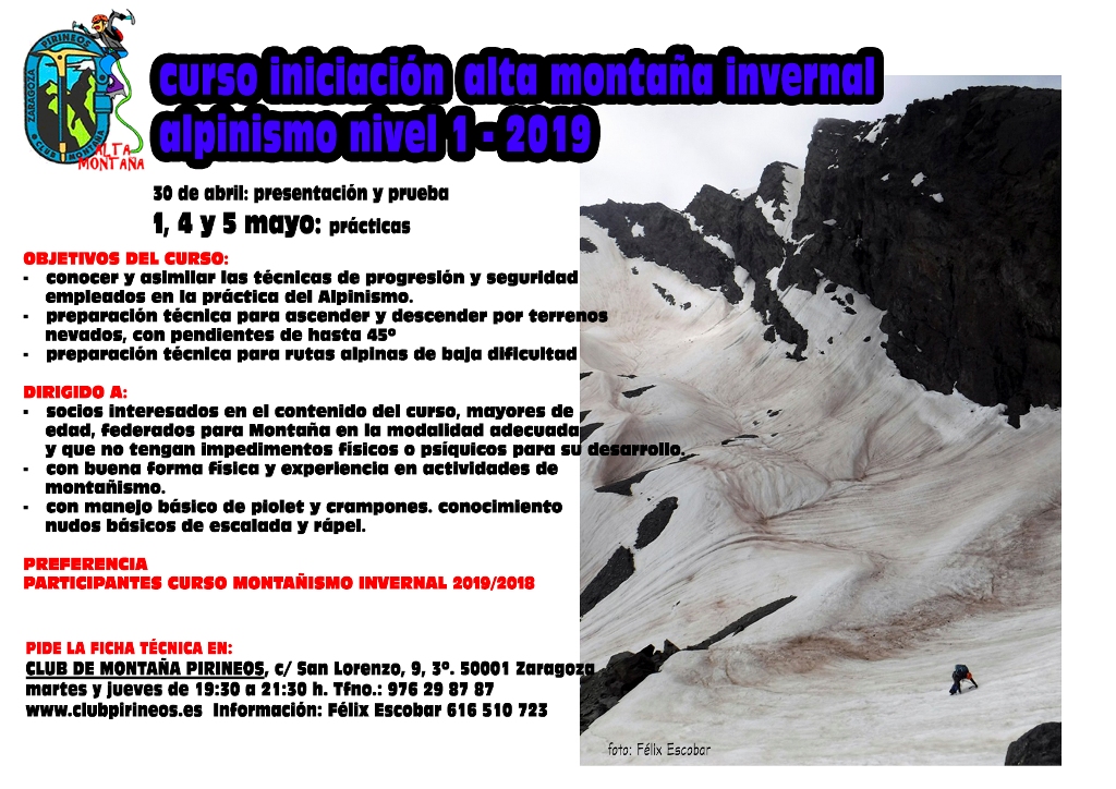 mini cartel curso alta montaña invernal alpinismo básico 4 y 5 mayo 2019
