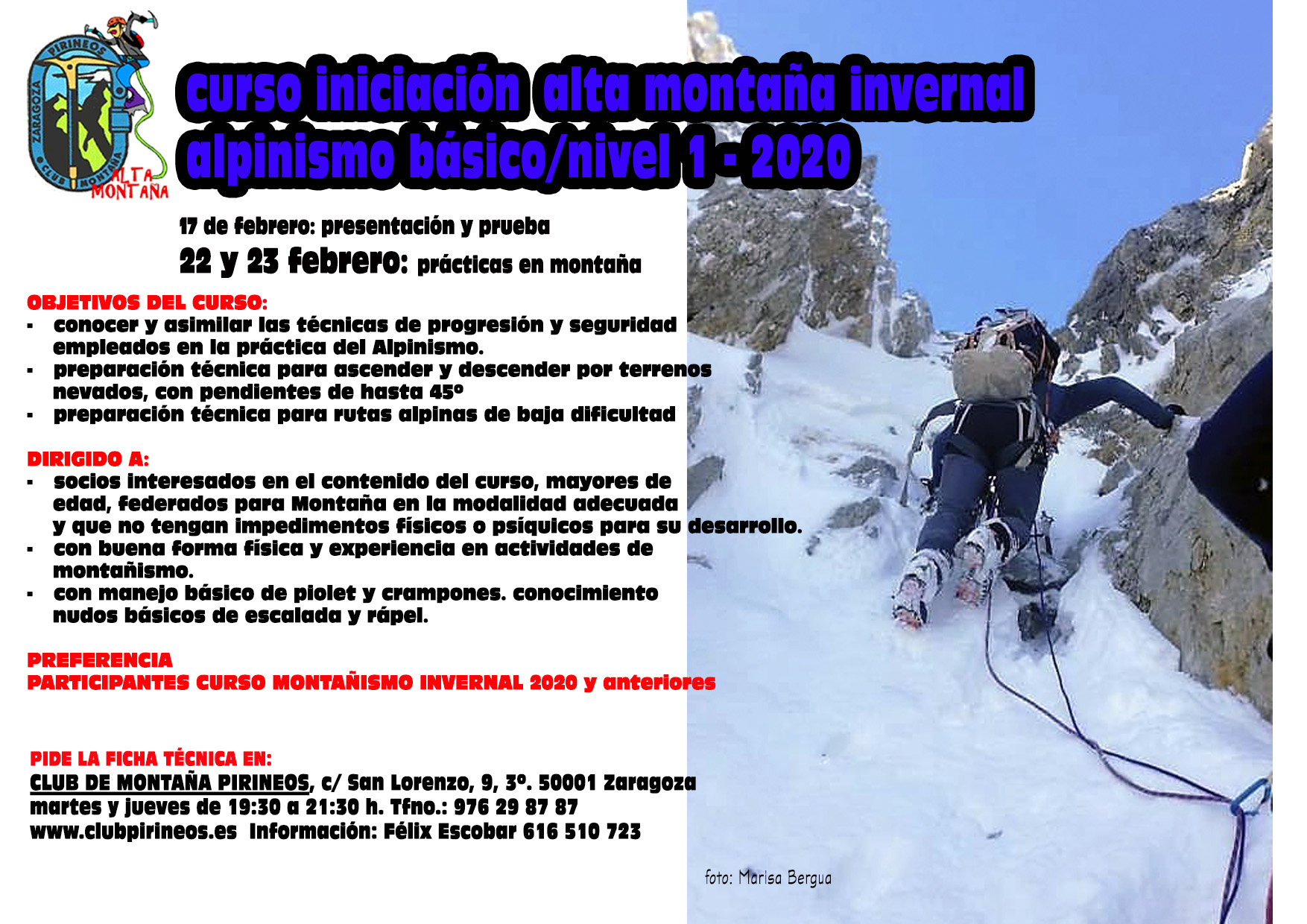 cartel curso alta montaña invernal alpinismo básico 22 23 febrero 2020