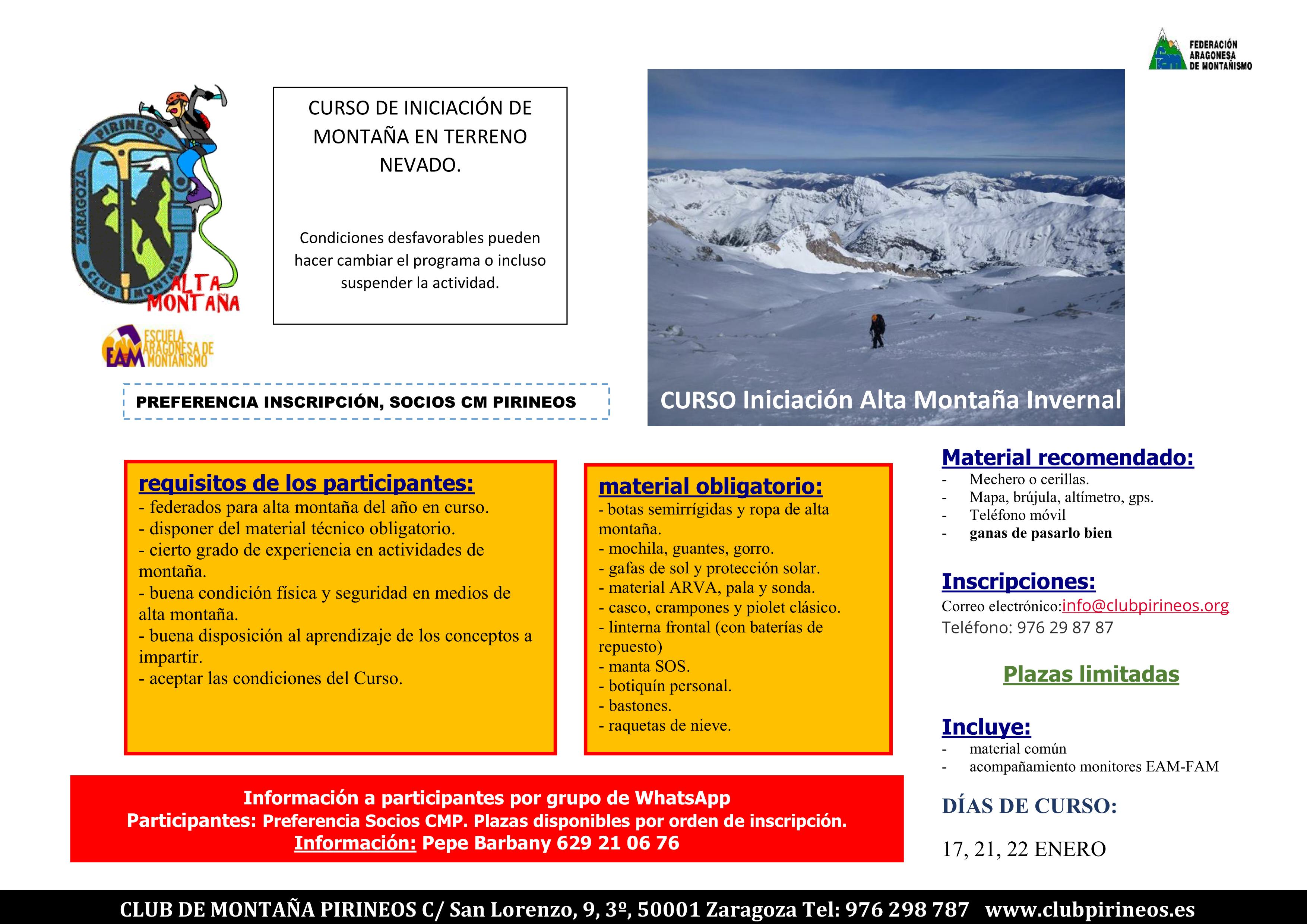 curso iniciación montaña invernal  21 y 22 enero 2023