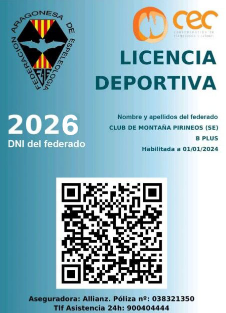 LICENCIA DE ESPELEOLOGÍA Plus 2026 con cobertura MONTAÑISMO + CUOTA